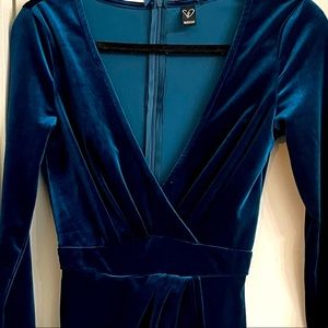 Windsor Blue Teal Velvet Wrap Dress